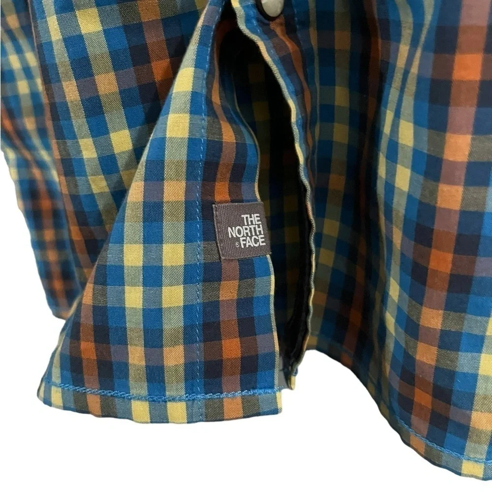 EUC The North Face Pearl Snap Button Plaid Men's Shirt Pockets Sz L